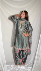 Rihanna Silver Embroidered Suit Set