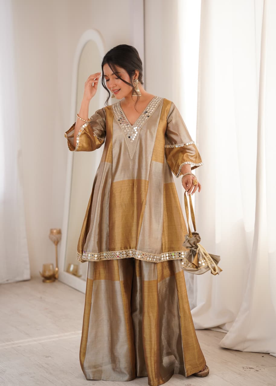 Vani Golden Sharara Set