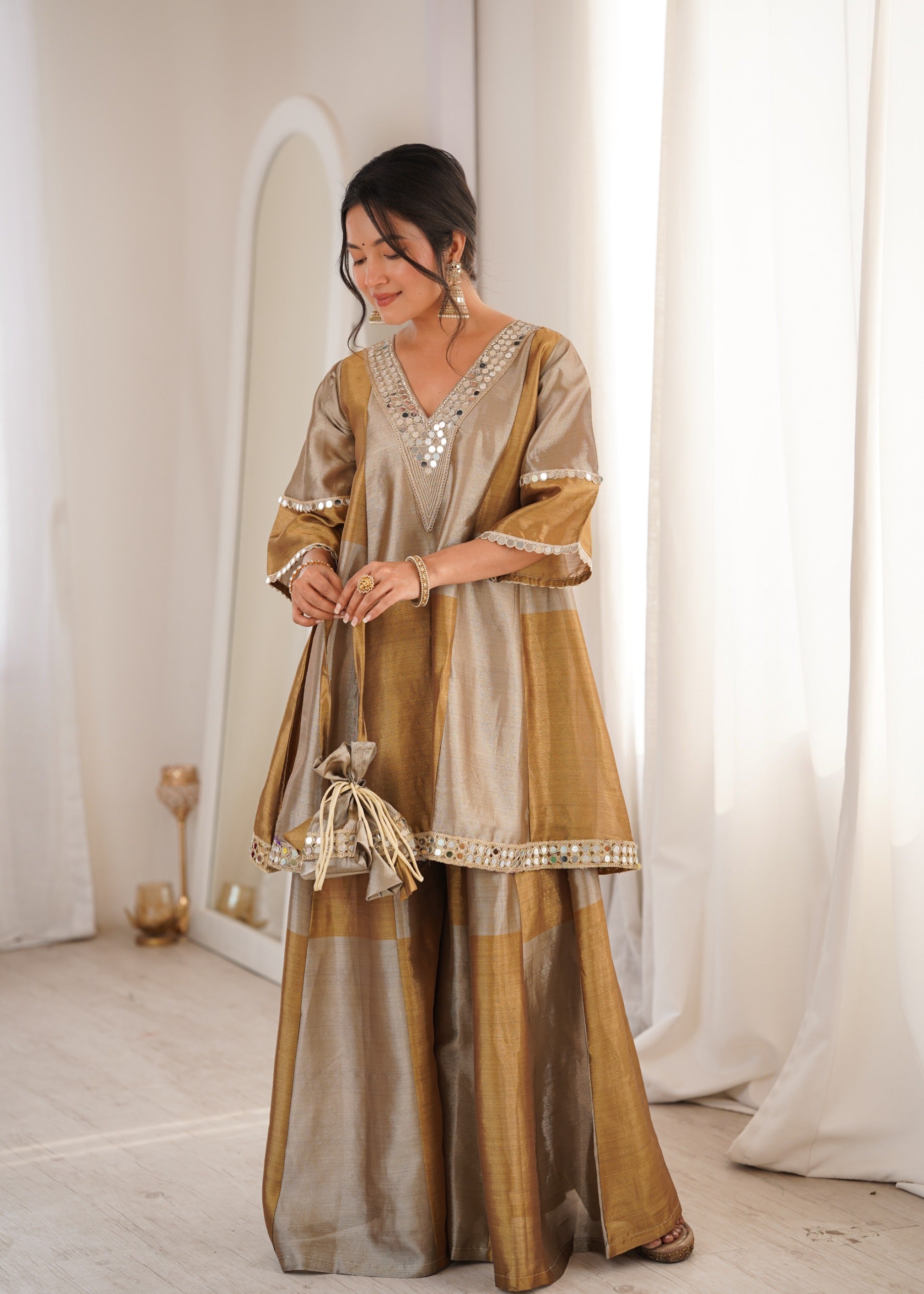 Vani Golden Sharara Set