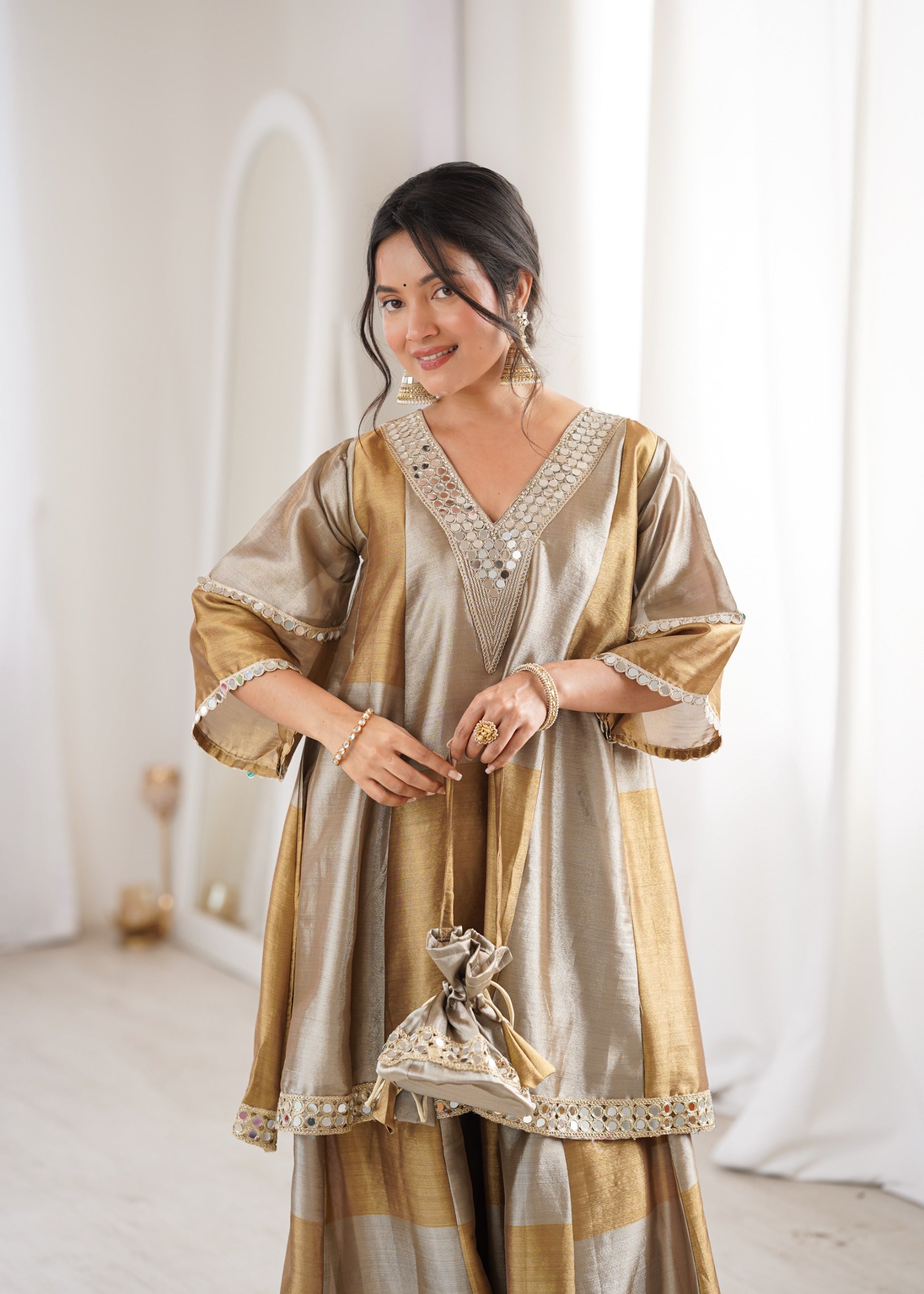 Vani Golden Sharara Set