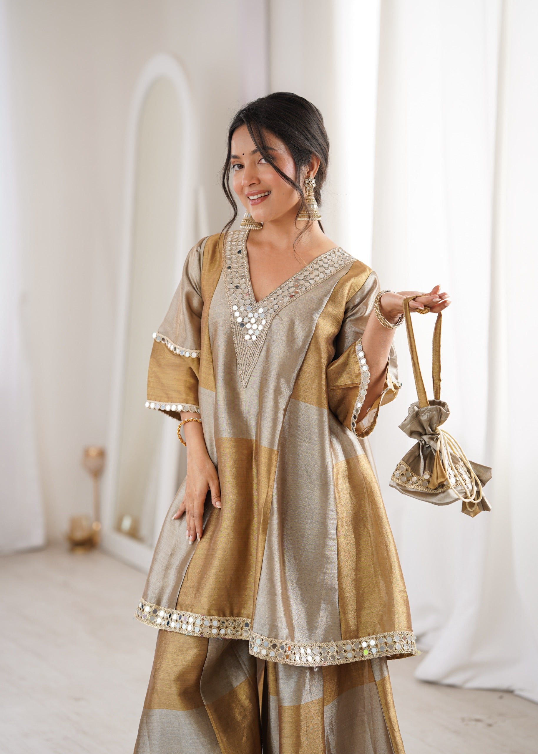 Vani Golden Sharara Set