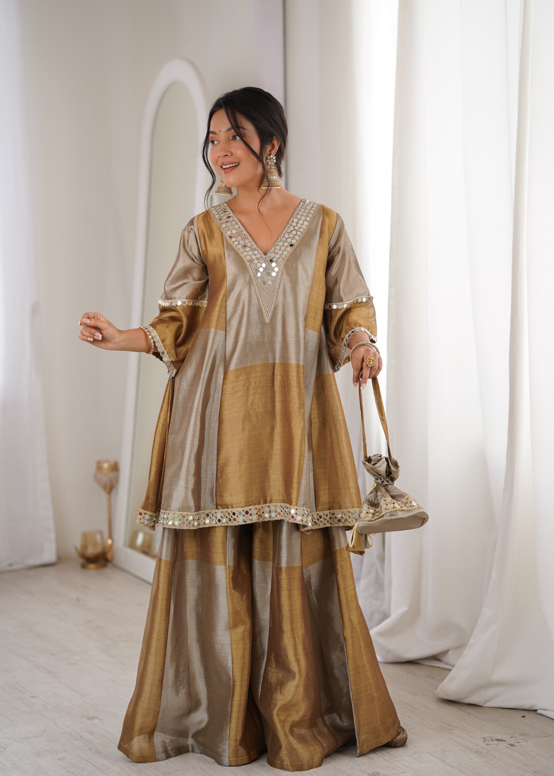Vani Golden Sharara Set
