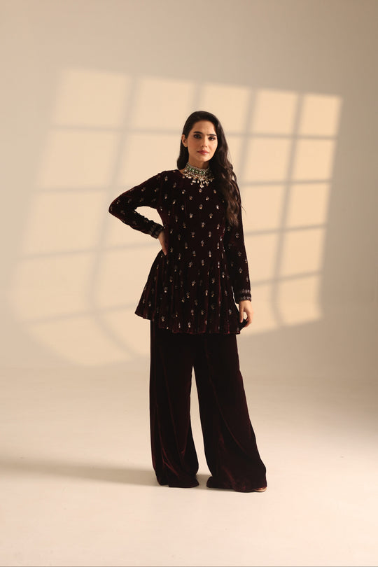 Reshma Wine Velvet Set