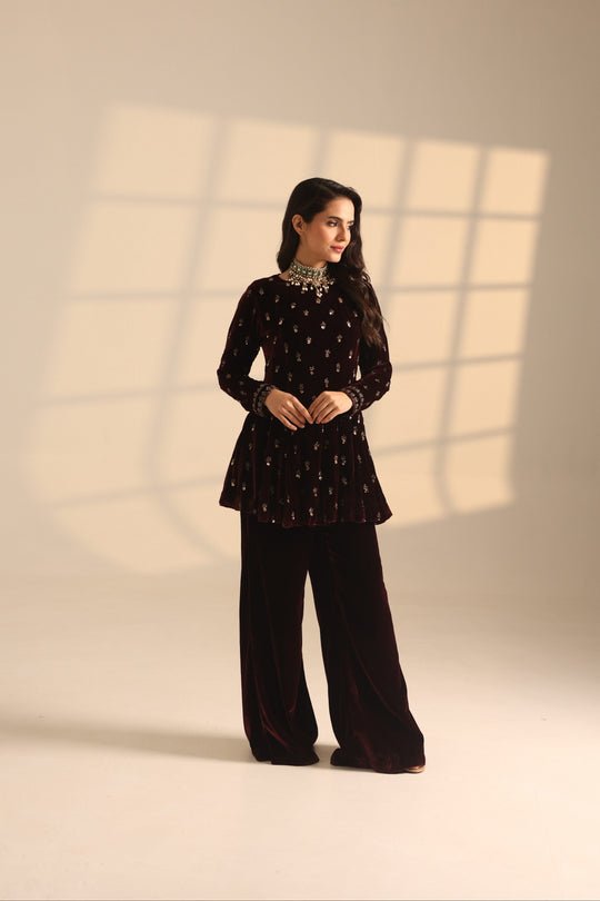 Reshma Wine Velvet Set