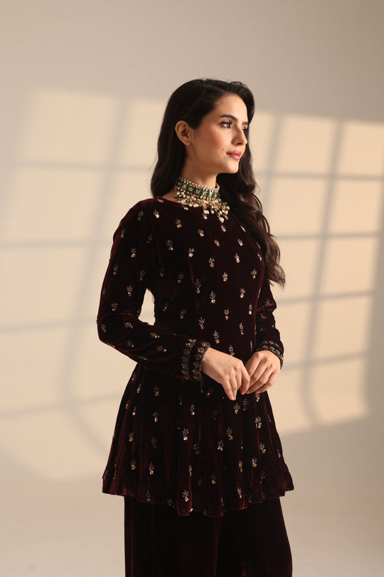 Reshma Wine Velvet Set